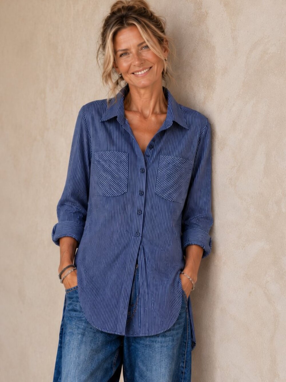 Pure cotton Tunic style pinstripe shirt
